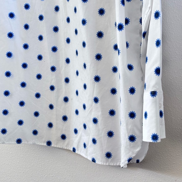 Lands' End Women's Front Button White w/ Blue Pattern SZ 16 Blouse Long Sleeve - Picture 3 of 11